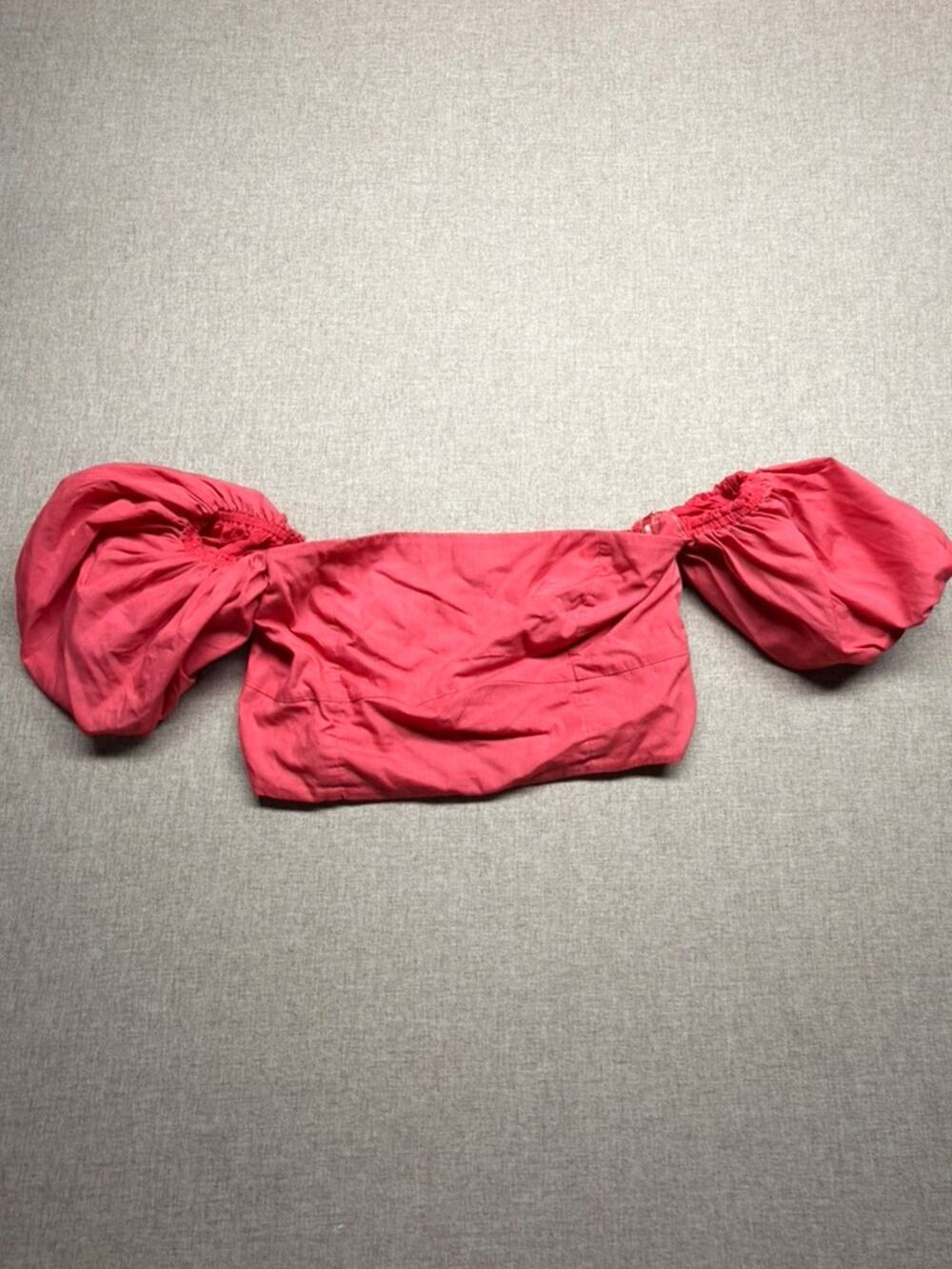 Abercrombie & Fitch Red Puff Sleeve Corset Crop Top Size Medium Smocked Back